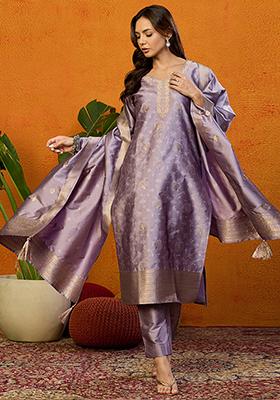Lavender Woven Silk Blend Kurta Set