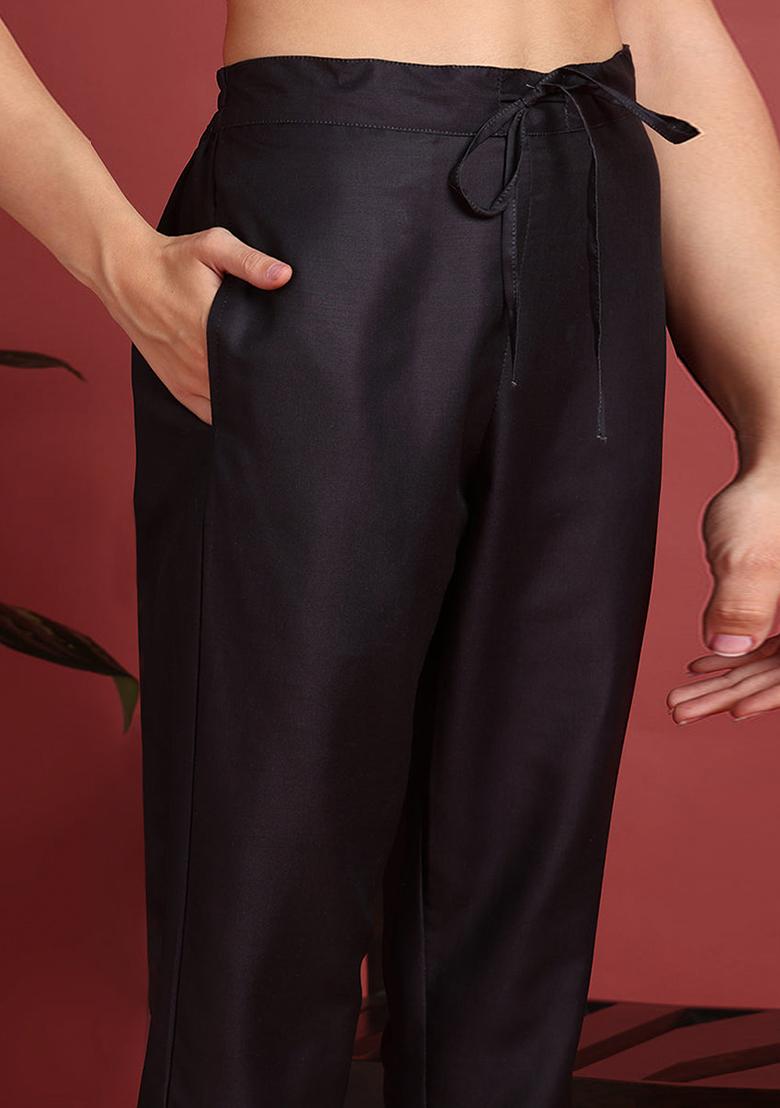 Black Printed Silk Blend Kurta Set