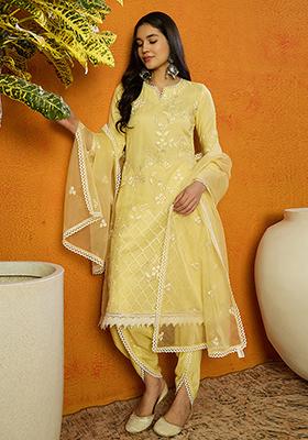 Yellow Embroidered Organza Kurta Set