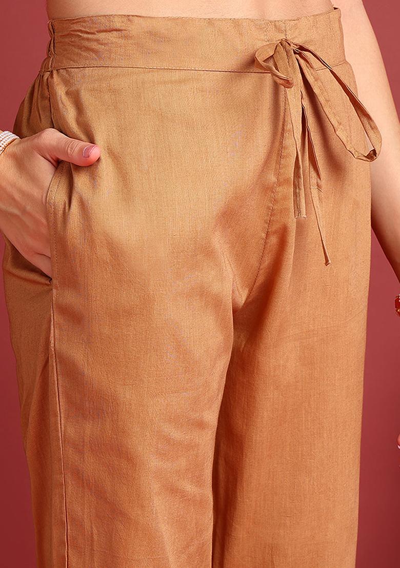 Brown Embroidered Viscose Rayon Kurta Set