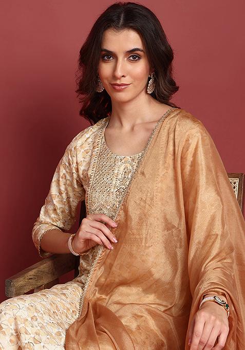 Brown Embroidered Viscose Rayon Kurta Set