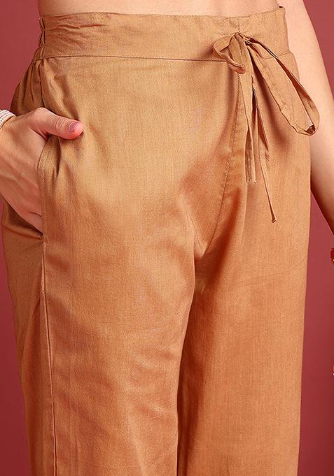 Brown Embroidered Viscose Rayon Kurta Set