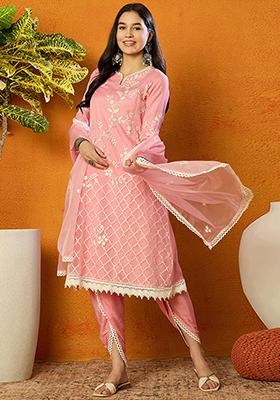 Pink Embroidered Organza Kurta Set