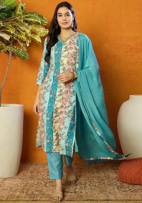 Multicolor Printed Cotton Blend Kurta Set