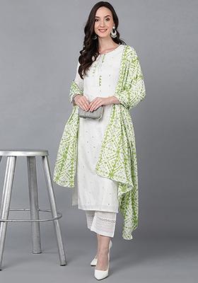Green Embroidered Rayon Blend Kurta Set