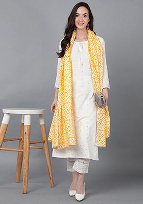 Yellow Embroidered Rayon Blend Kurta Set