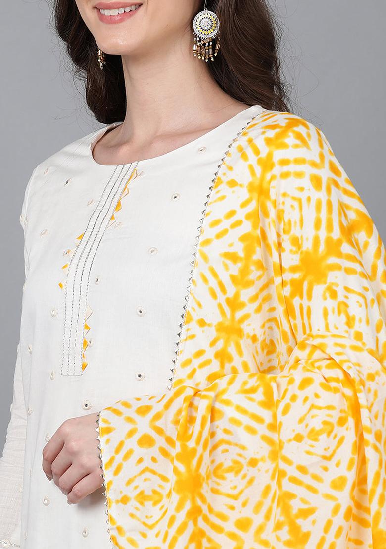 Yellow Embroidered Rayon Blend Kurta Set