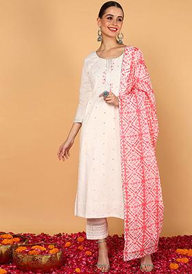 Pink Embroidered Rayon Blend Kurta Set