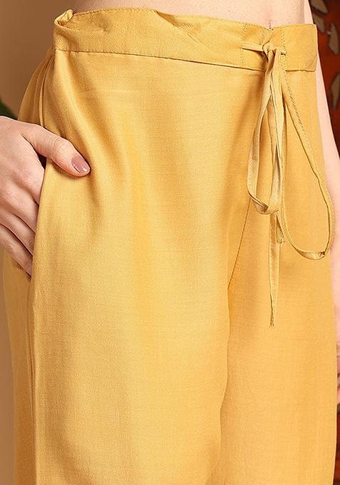 Yellow Embroidered Silk Blend Kurta Set