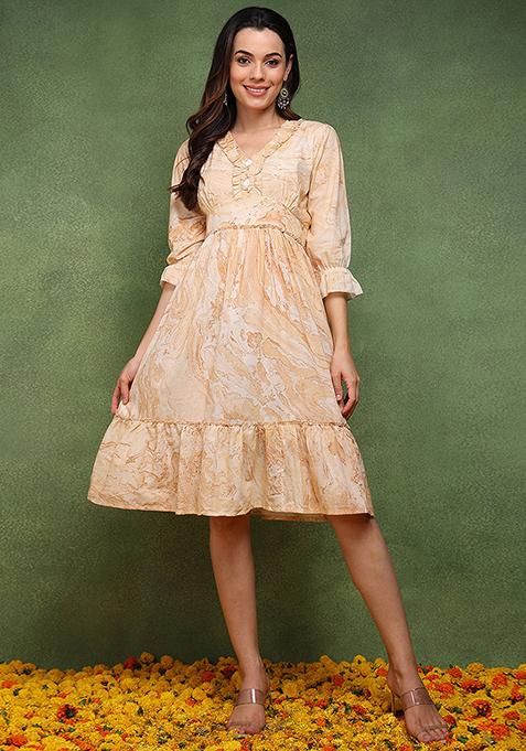 Peach Printed Cotton Dress