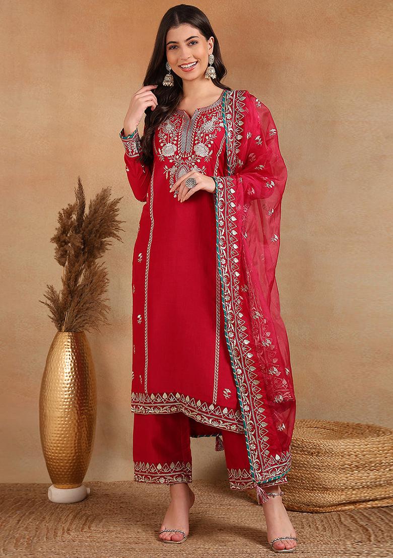 Pink Yoke Design Silk Blend Kurta Set
