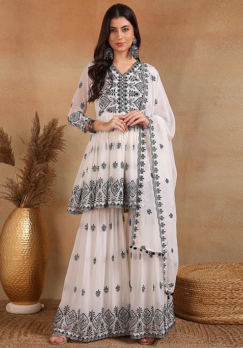 White Embroidered Georgette Kurta Set