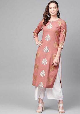 Pink Printed Cotton Kurta