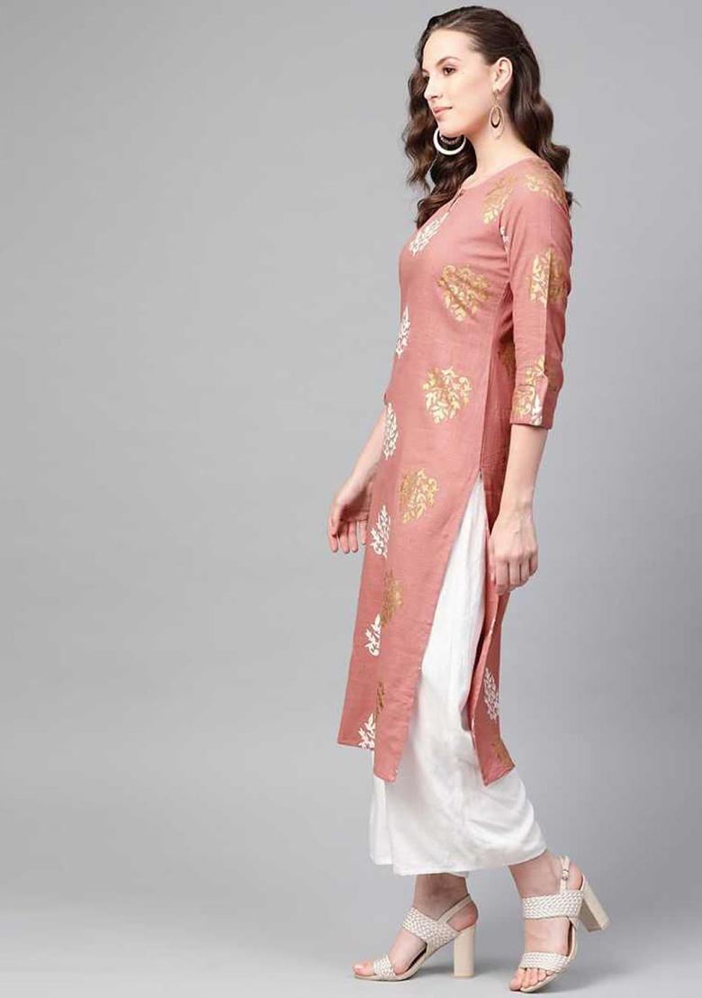 Pink Printed Cotton Kurta