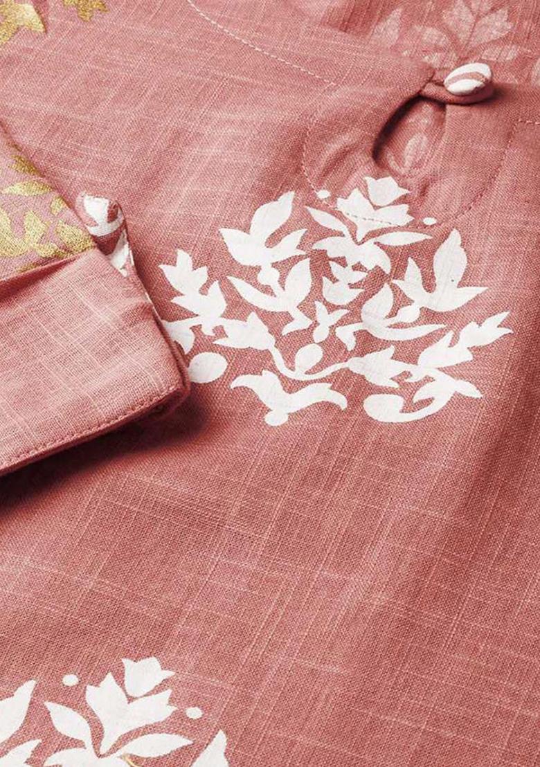 Pink Printed Cotton Kurta