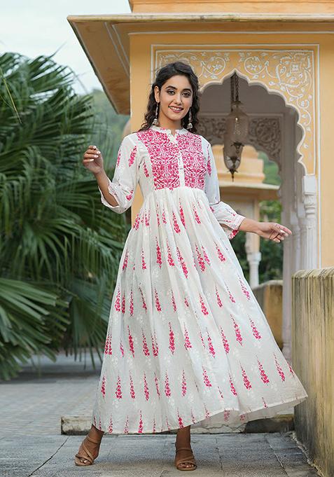 Off White Embroidered Cotton Kurta