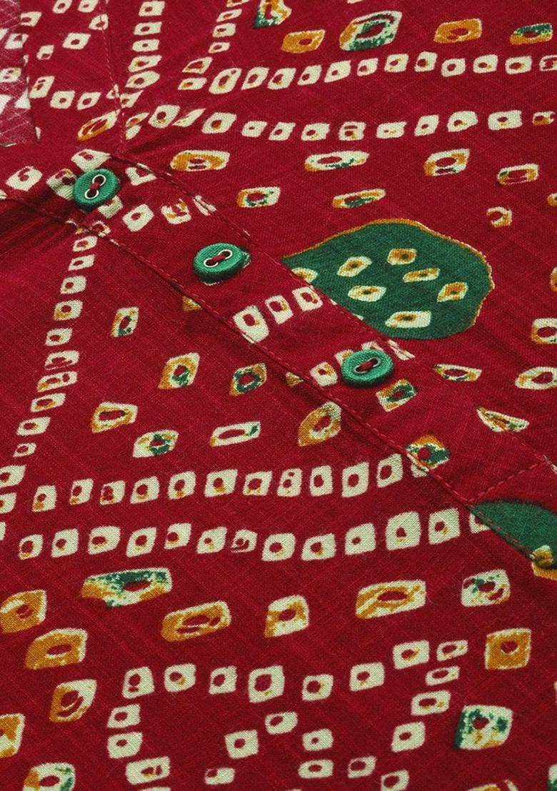Red Printed Rayon Blend Kurta