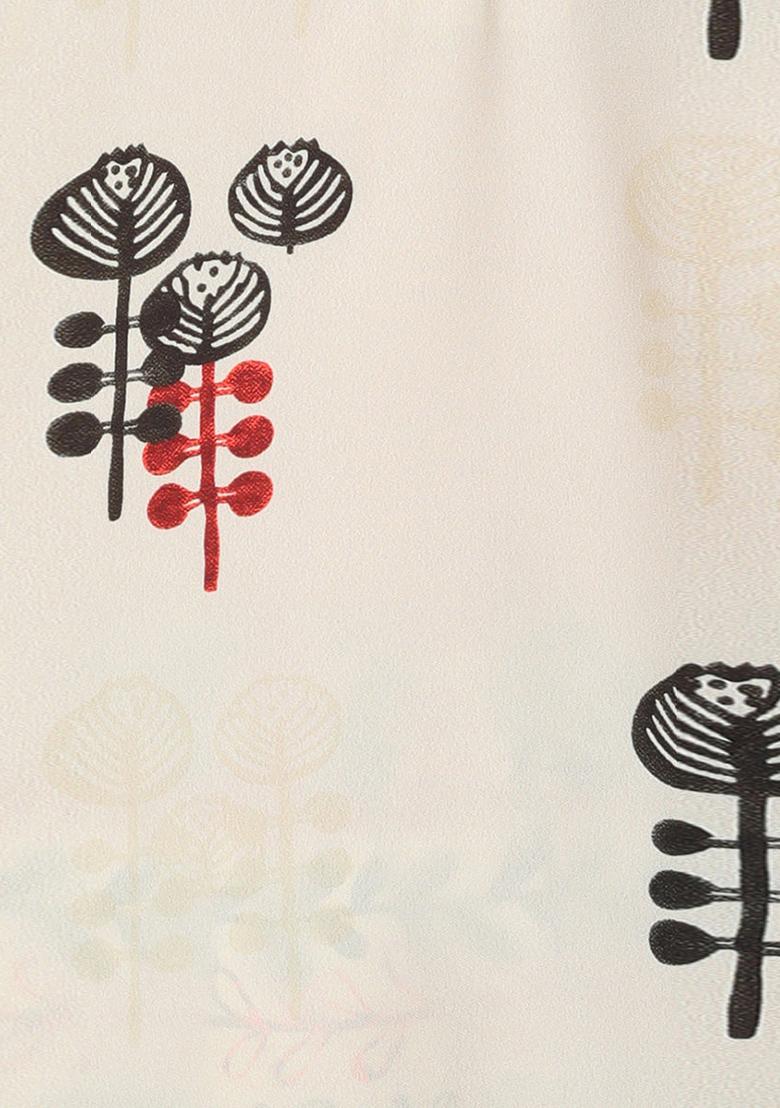 Off White Printed Crepe Kurta Set