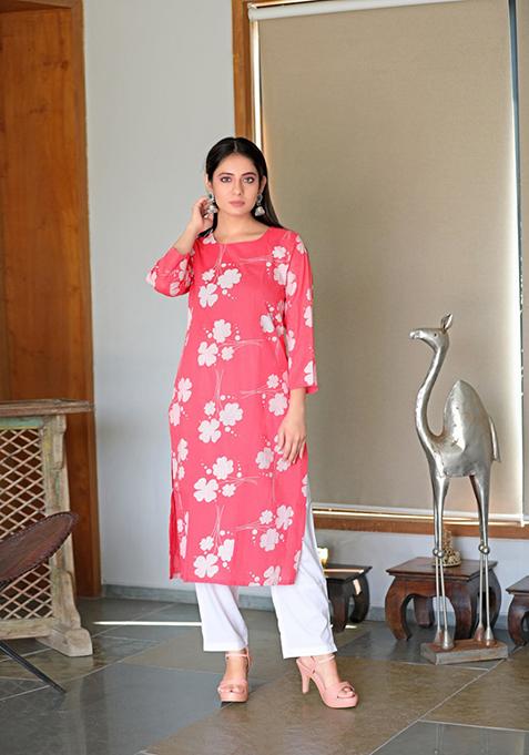 Pink Printed Cotton Kurta