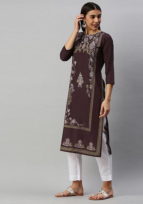 Green Printed Crepe Kurta