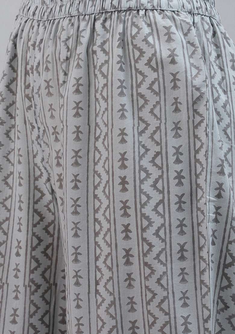 Grey Printed Cotton Straight Kurta Set - Indya