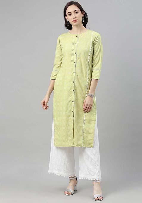 Green Solid Cotton Kurta