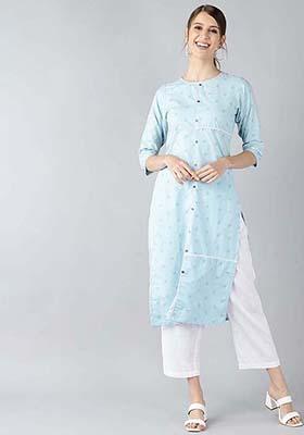 Blue Printed Cotton Kurta