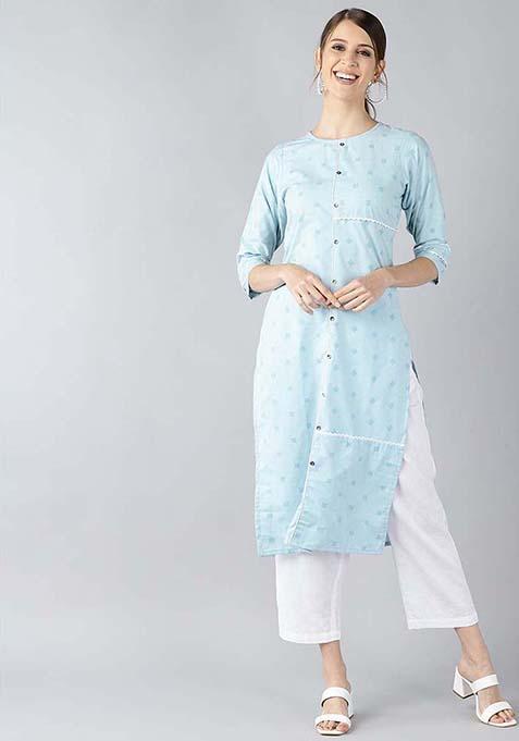 Blue Printed Cotton Kurta