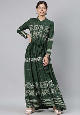Green Printed Cotton Kurta