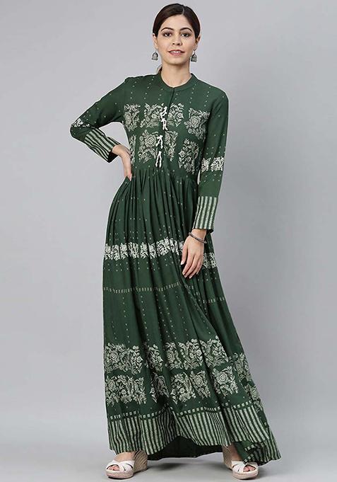 Green Printed Cotton Kurta