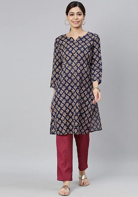 Blue Printed Cotton Kurta