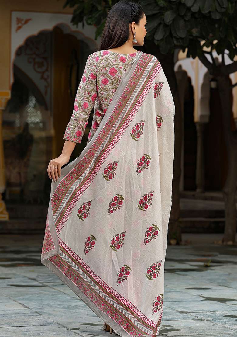 Grey Printed Rayon Blend Kurta Set - Indya
