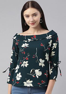 Teal Printed Georgette Top