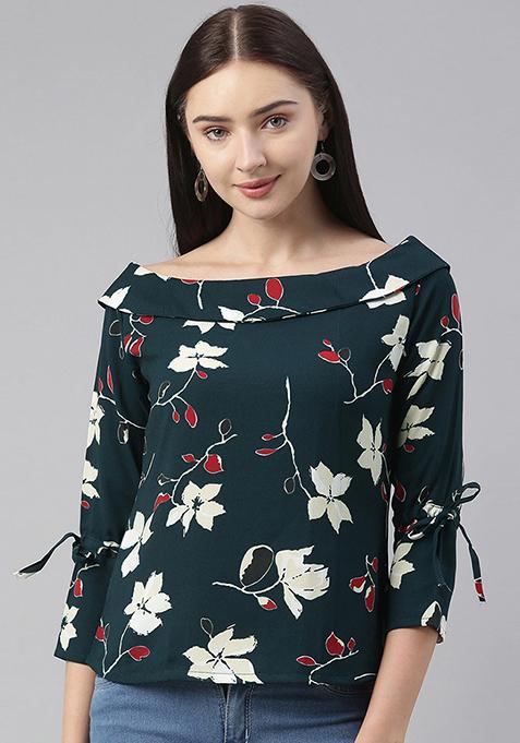 Teal Printed Georgette Top