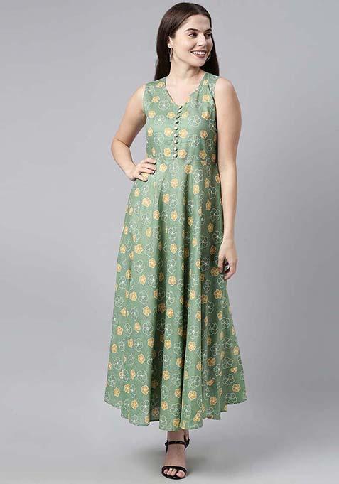 Green Printed Cotton Dress