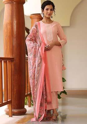 Pink Yoke Design Cotton Kurta Set
