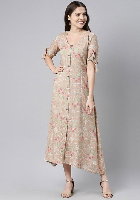 Brown Printed Cotton Dress