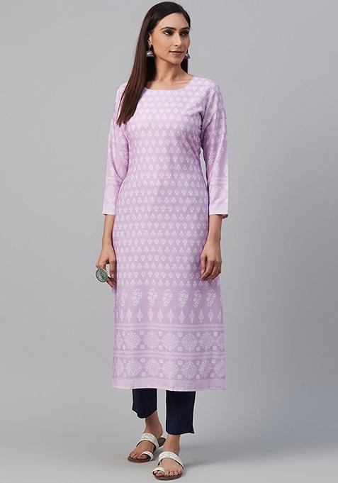 Lavender Printed Crepe Kurta