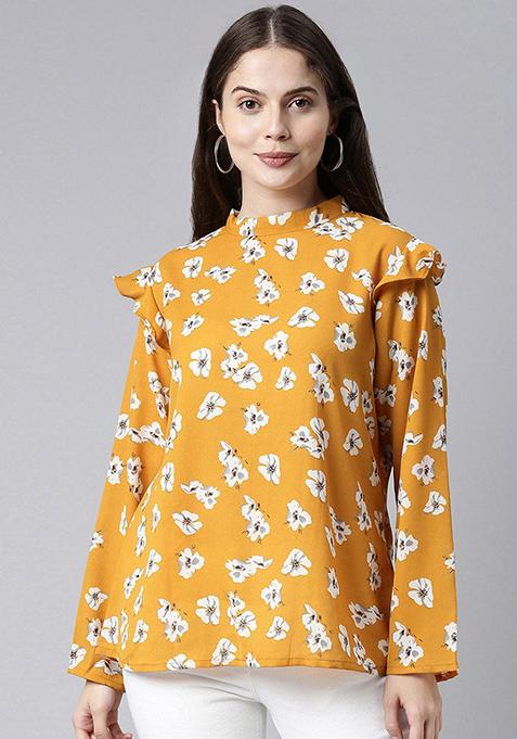 Mustard Printed Georgette Top