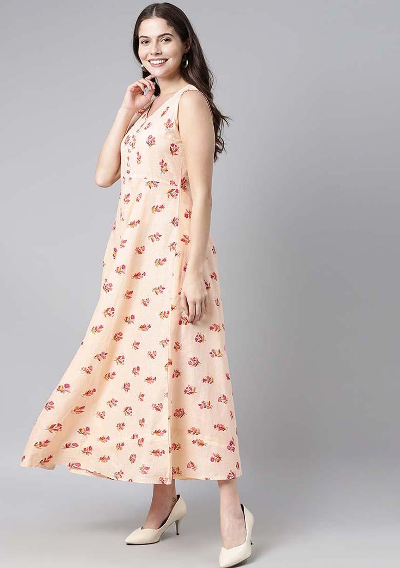 Peach Printed Cotton Dress