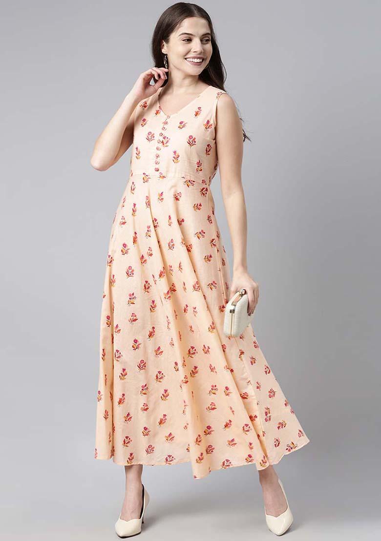 Peach Printed Cotton Dress