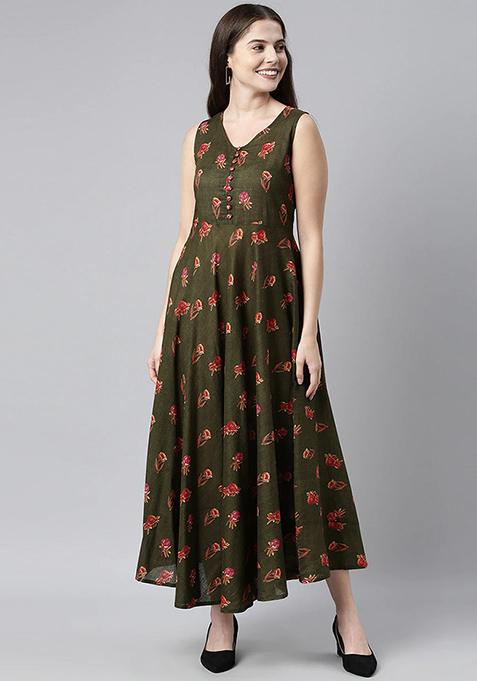 Green Printed Cotton Dress