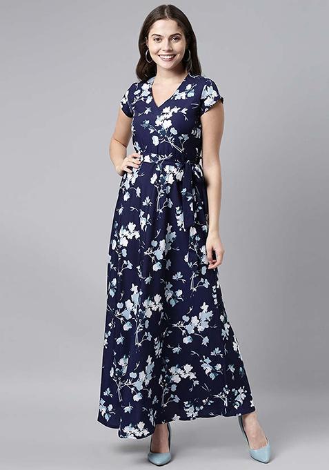 Navy Blue Printed Georgette Dress