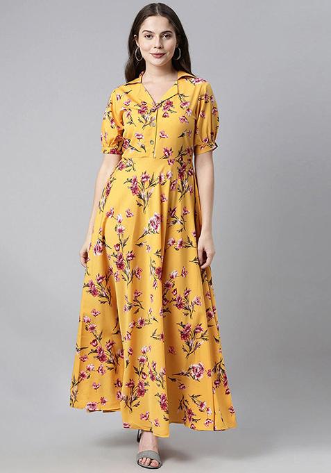 Yellow Printed Georgette Dress