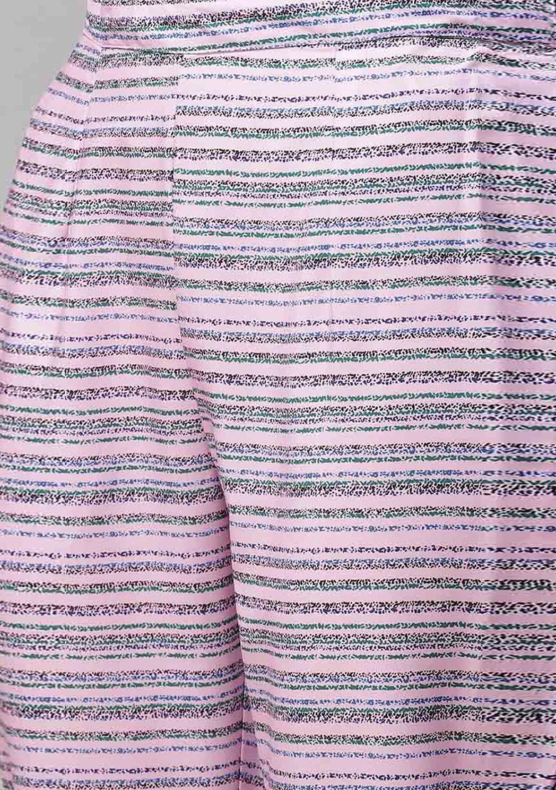 Pink Printed Polyester Kurta Set