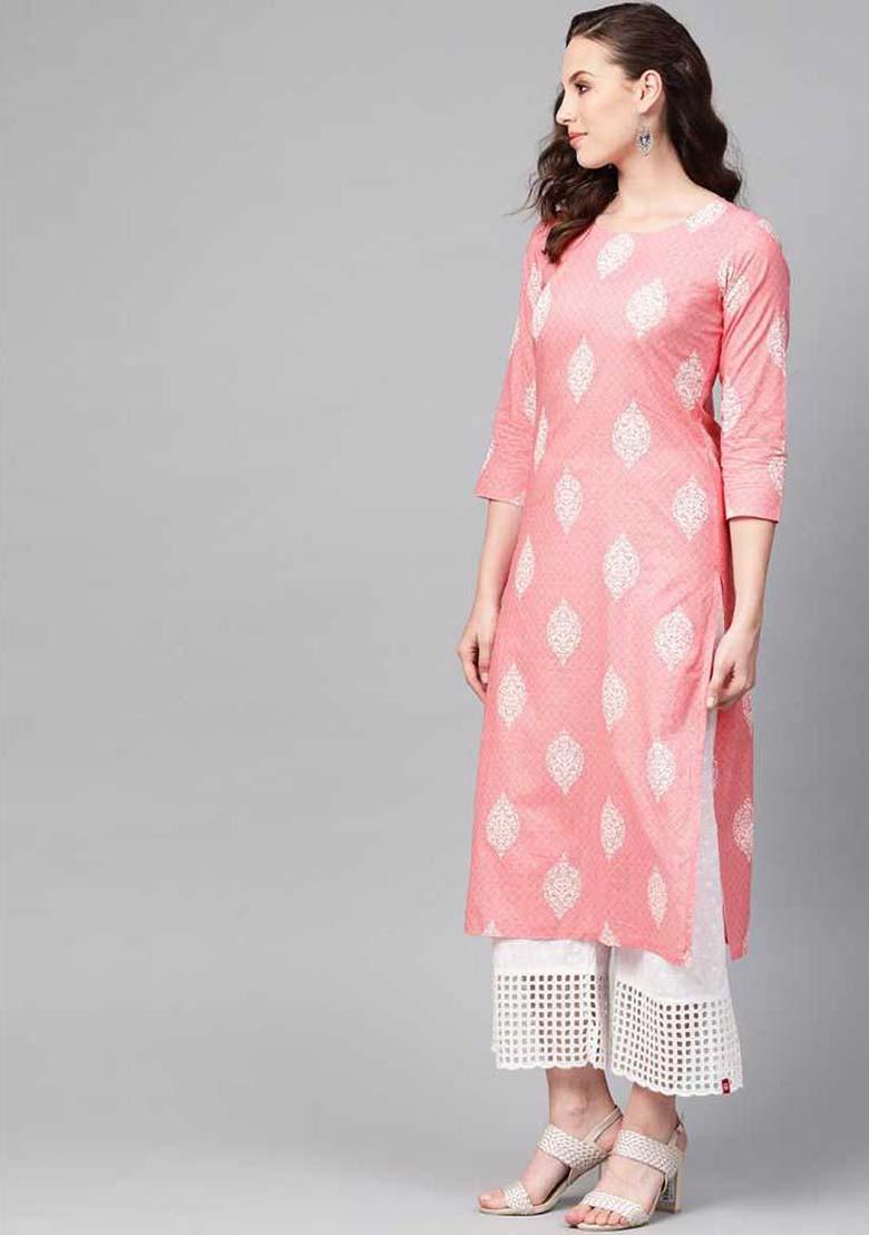 Pink Printed Cotton Kurta