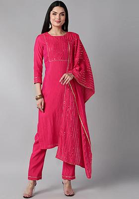 Pink Solid Poly Chanderi Kurta Set