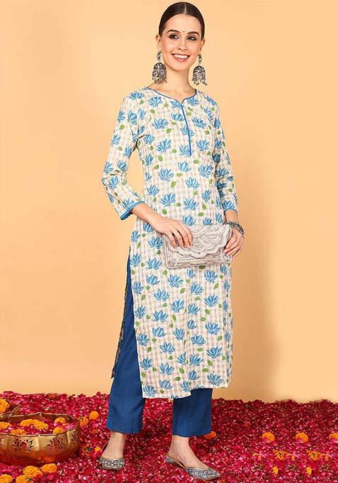 White Printed Cotton Kurta