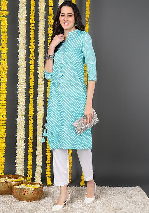 Blue Printed Cotton Kurta