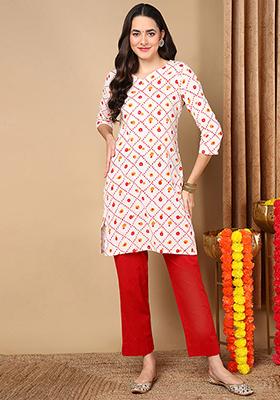 White Printed Cotton Kurta